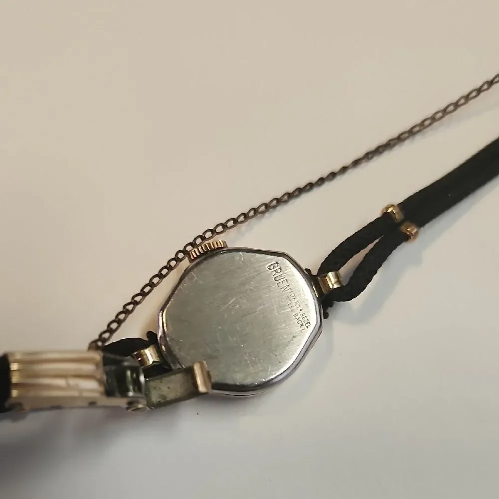 Vintage Gruen 10K Gold Filled Watch 1940s Safety Chain Veri Thin